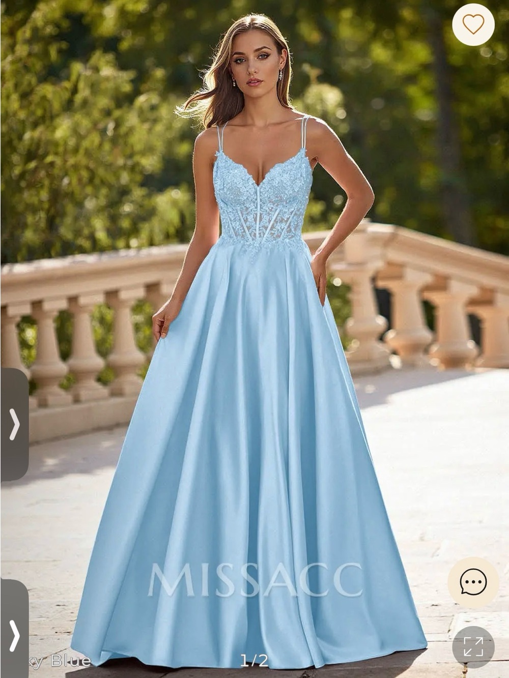 Light Blue Lace Bodice A-Line Evening Dress